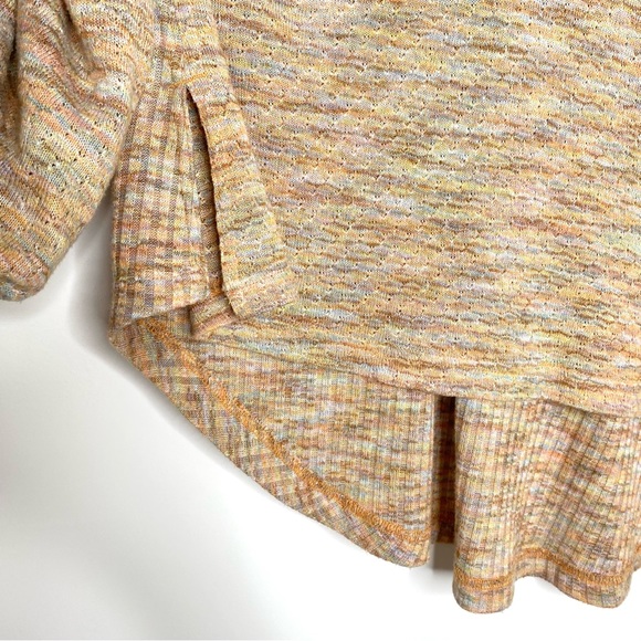 Free People Happy Day Boho Knit Puff Sleeve Sweater Blouse Marled Orange Small - Picture 7 of 15
